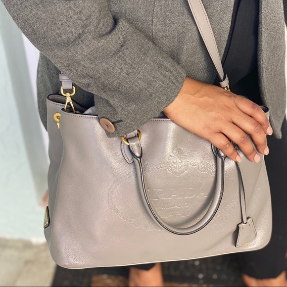 🚫SOLD🚫Authentic Prada Grey Leather Tote - Picture 2 of 16
